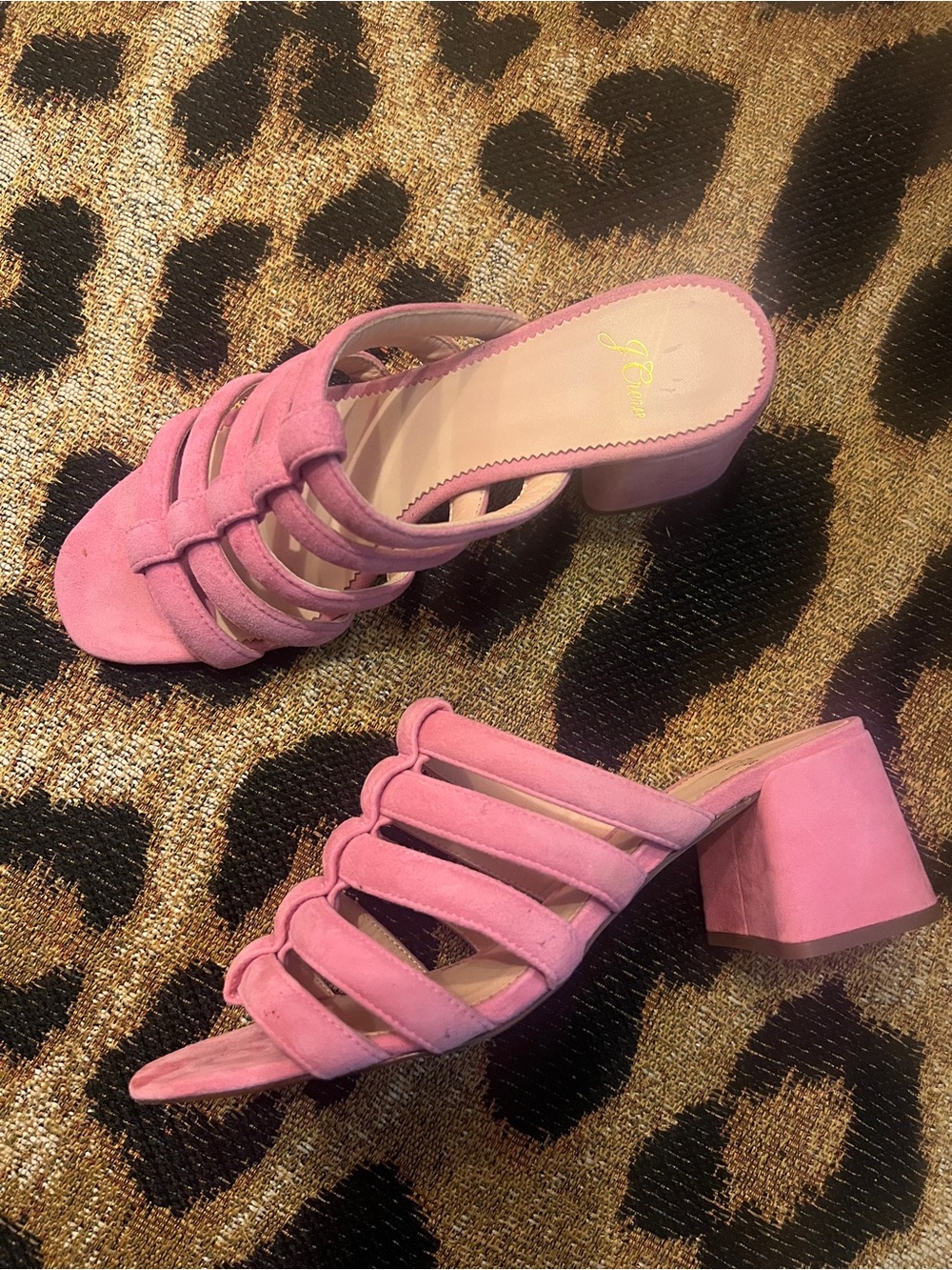 J. Crew Pink Strappy Block Heel Mules